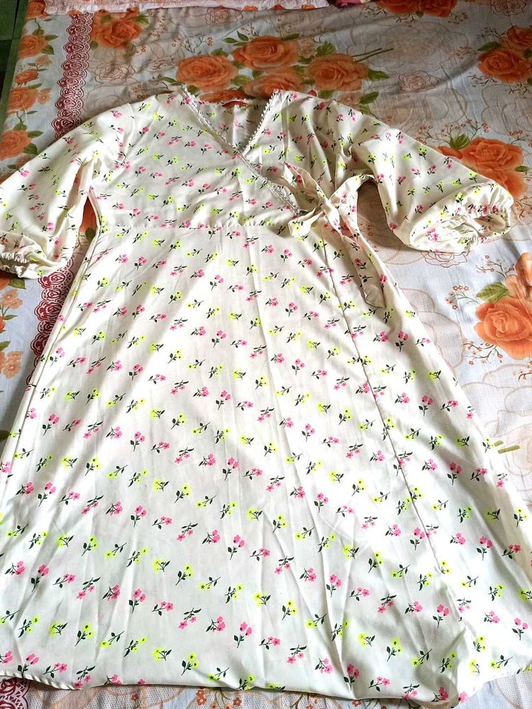 Floral Print Wrap Dress With Dupatta