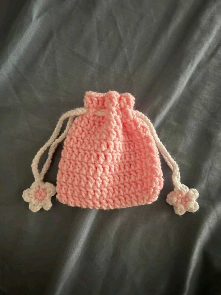 Pink Crochet Flower Pouch
