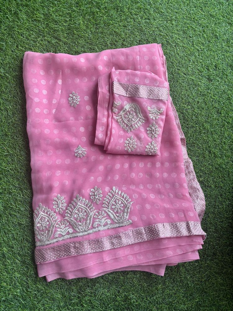 New Beautiful Embroidered Pink Saree
