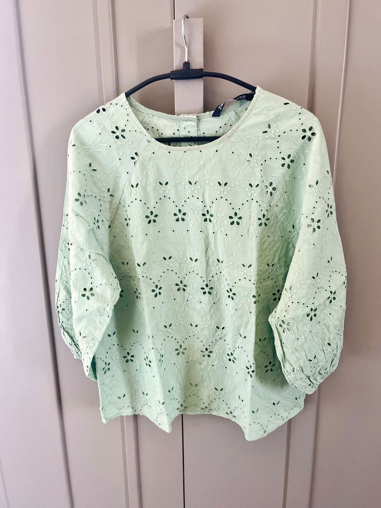 Zara Mint Green Eyelet Blouse