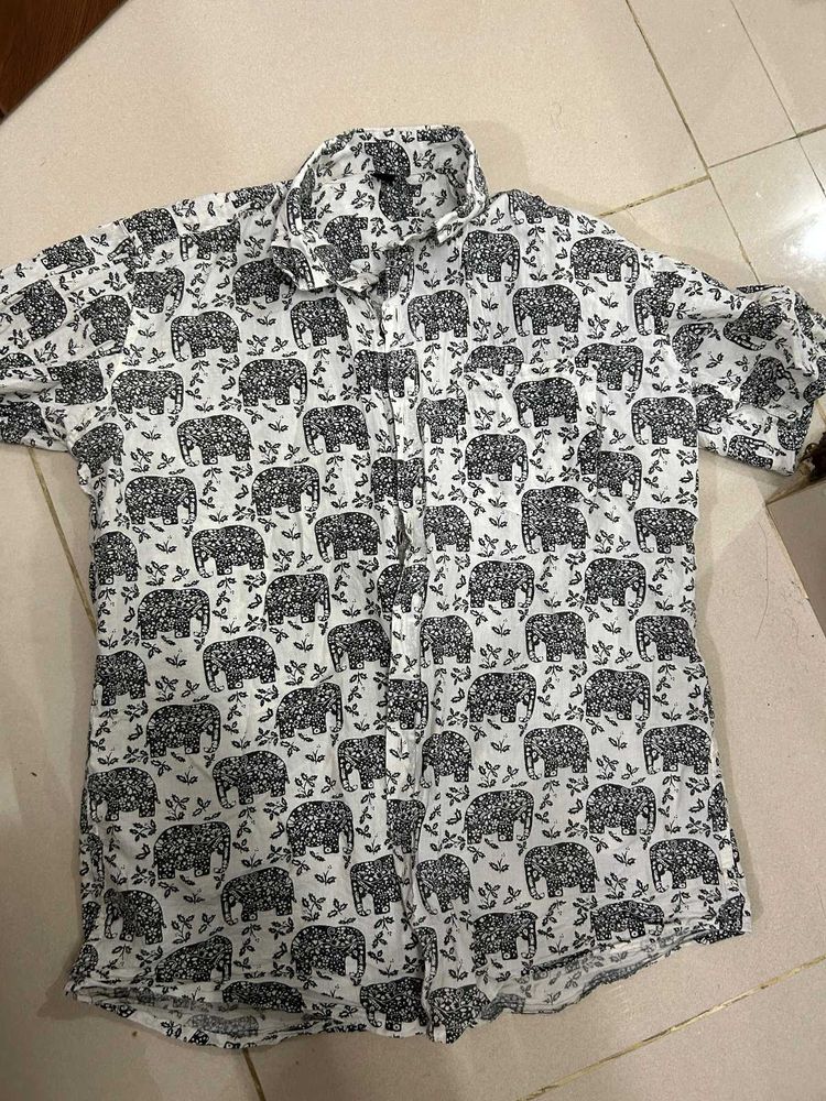Elephant Print Button-Down Shirt