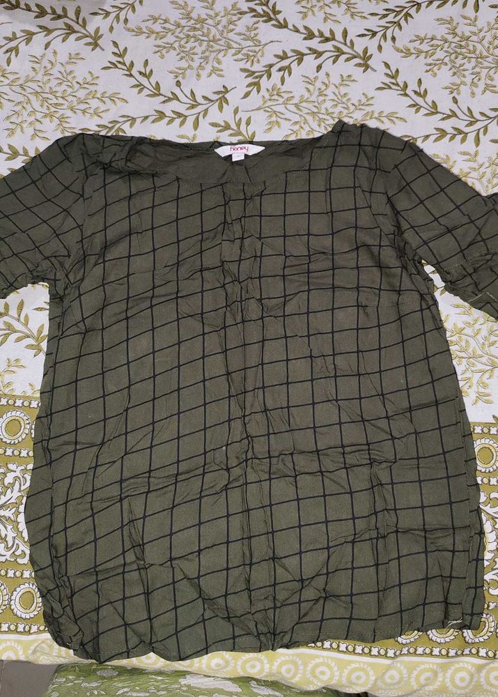 Checkered Olive Green Top