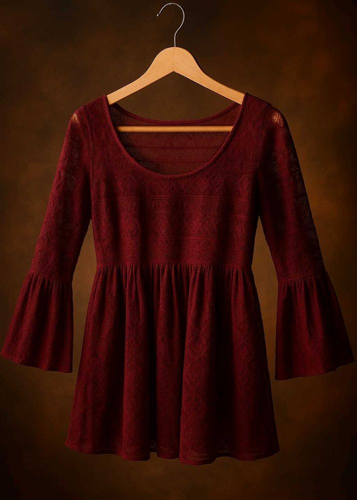 Mesh Embroidered Bell Sleeves Top