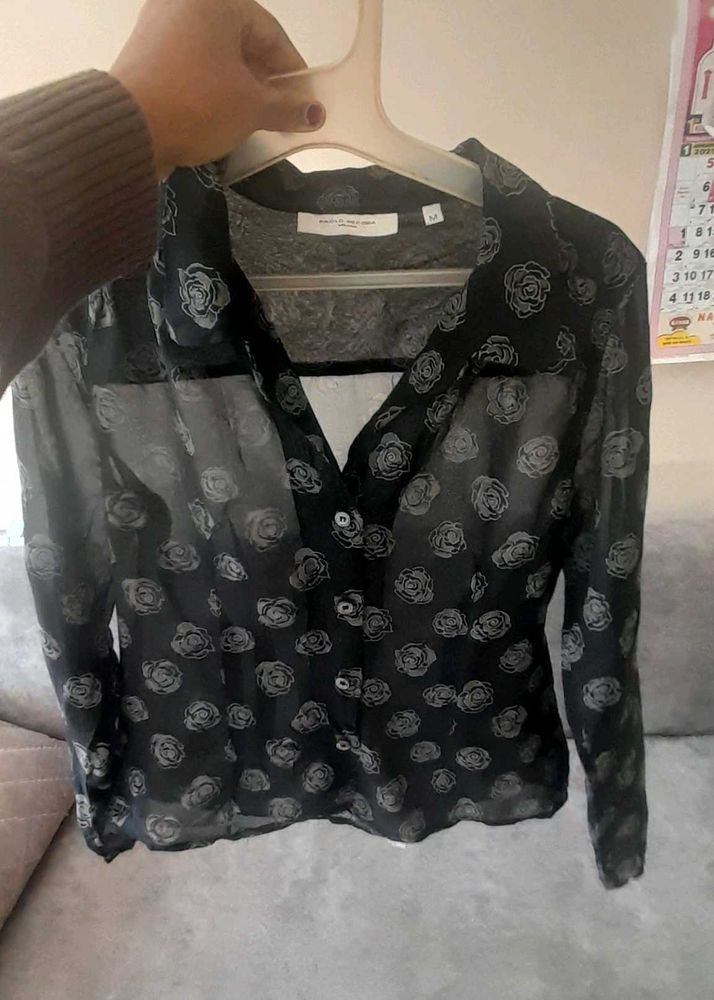 Paolo Pecora Milano Sheer Black Floral Shirt |