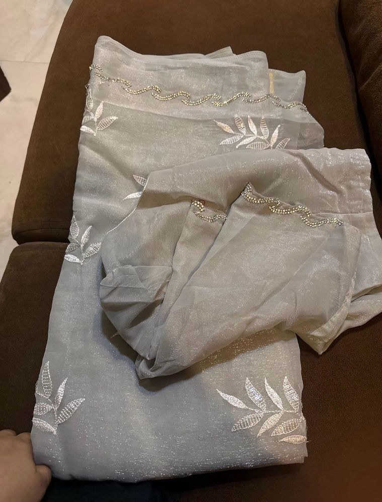 Grey  Shimmery saree with blouse