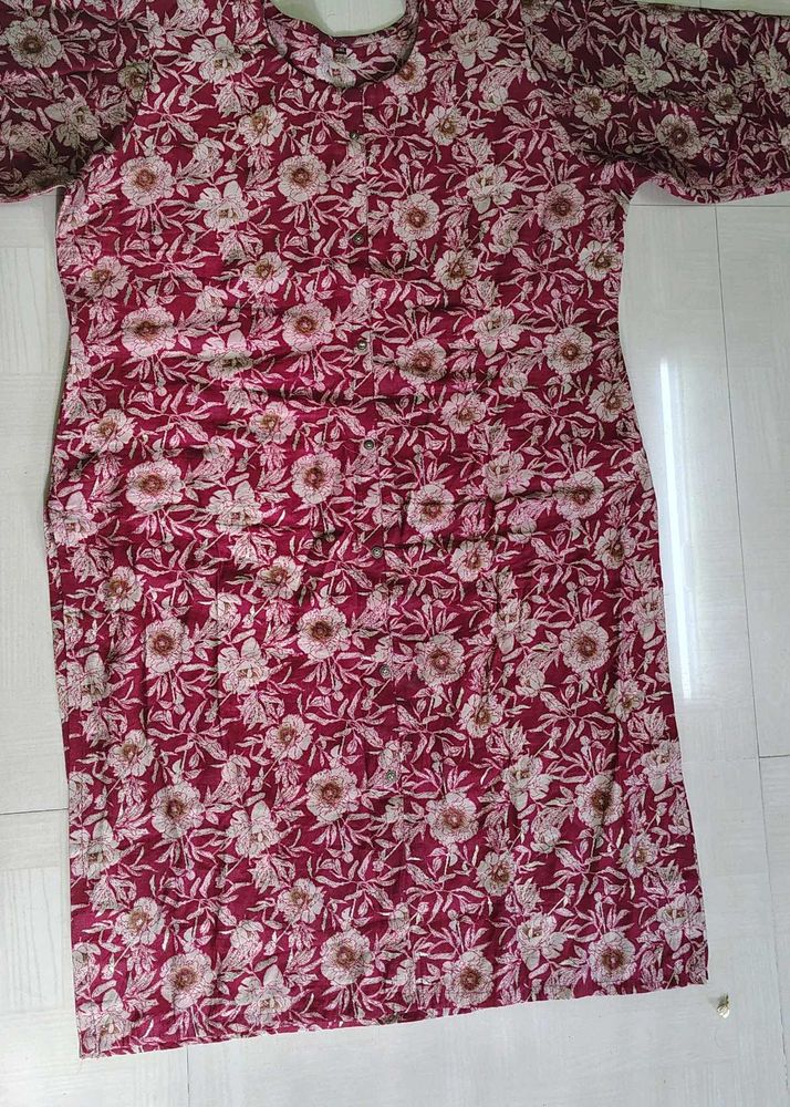 Floral Print Kurta Maroon