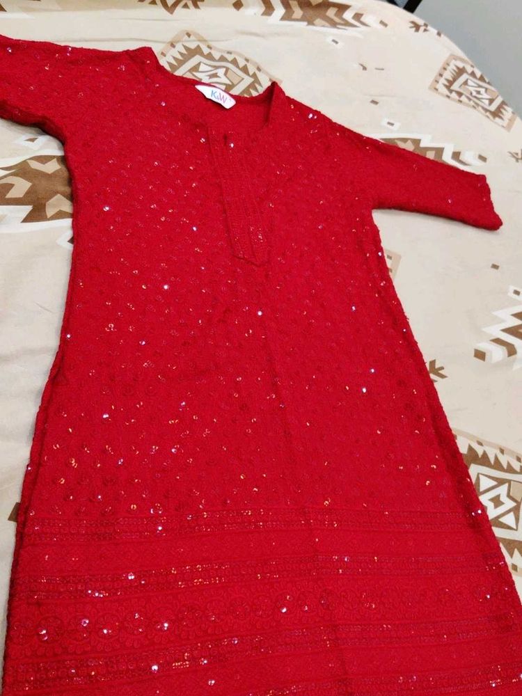 Red Chikankari Kurthi