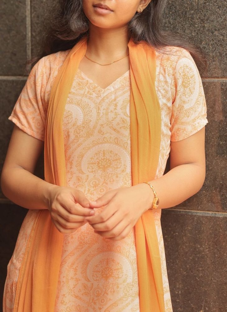 Peach Paisley Dress with Scarf