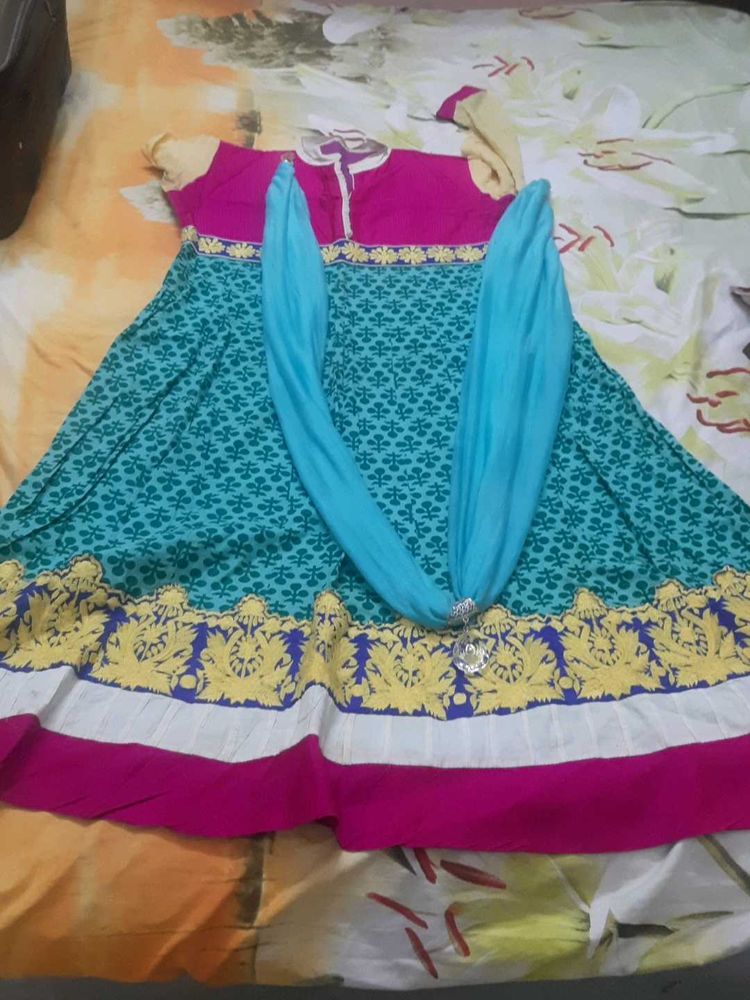 Cotton Anarkali Kurta With Neclace Scarf