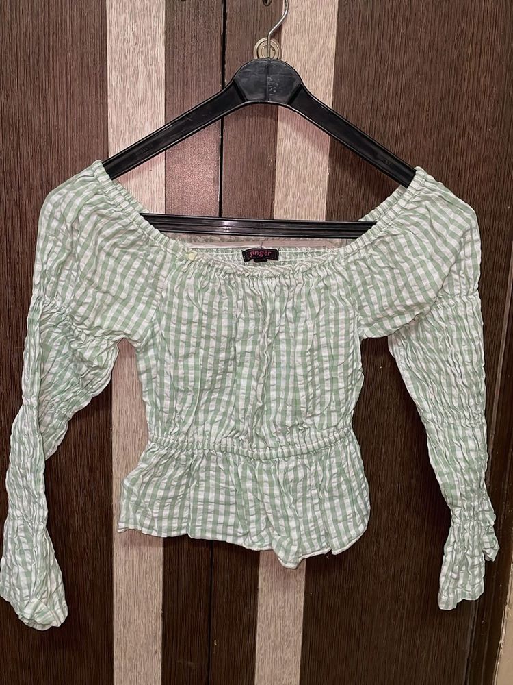 Cute Green Checkered CROP Top