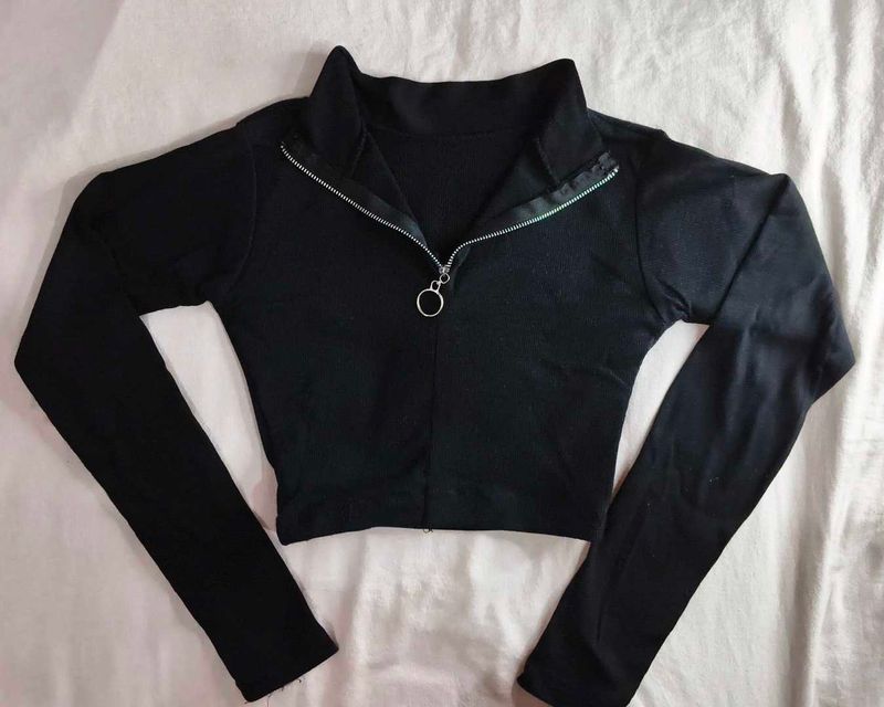 Black Zip-Up Mock Neck Top