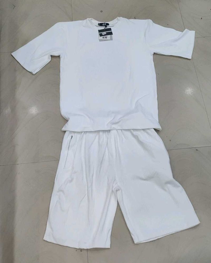 White T-Shirt &amp; Shorts Set