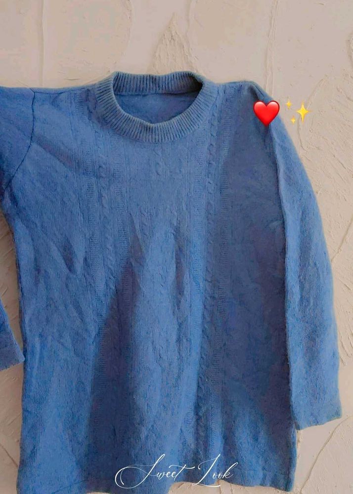 Blue Knit Pullover Sweater