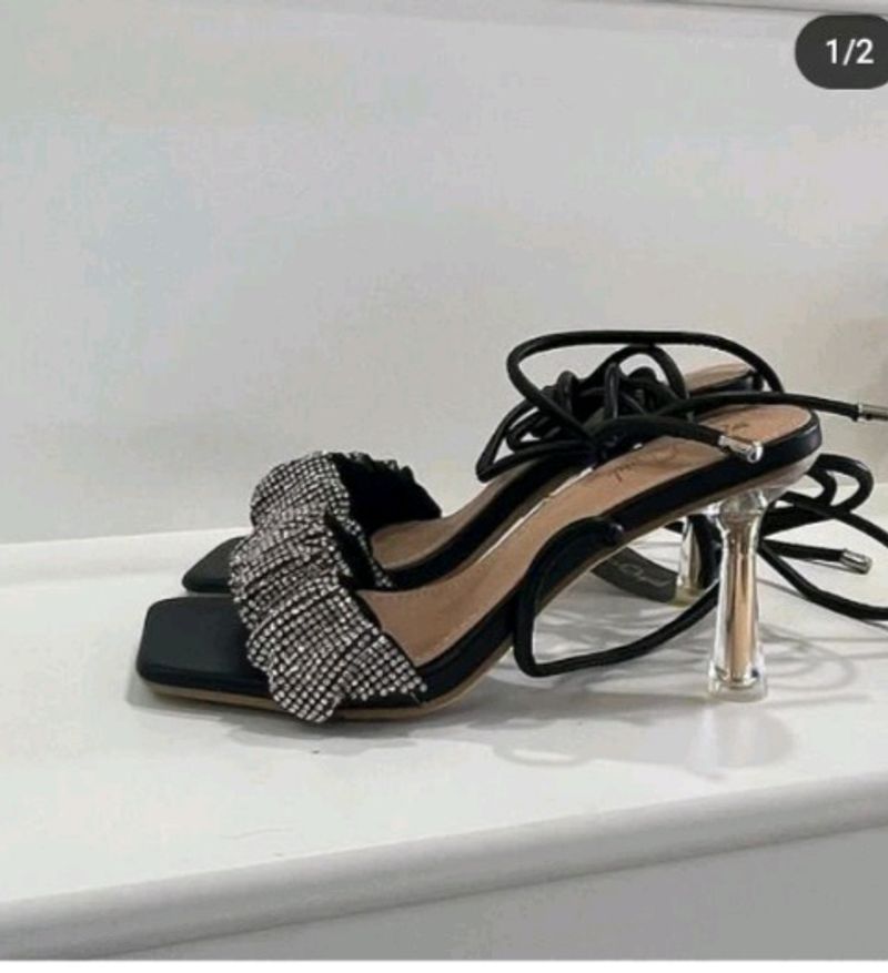 Rhinestone Tie-Up Heels