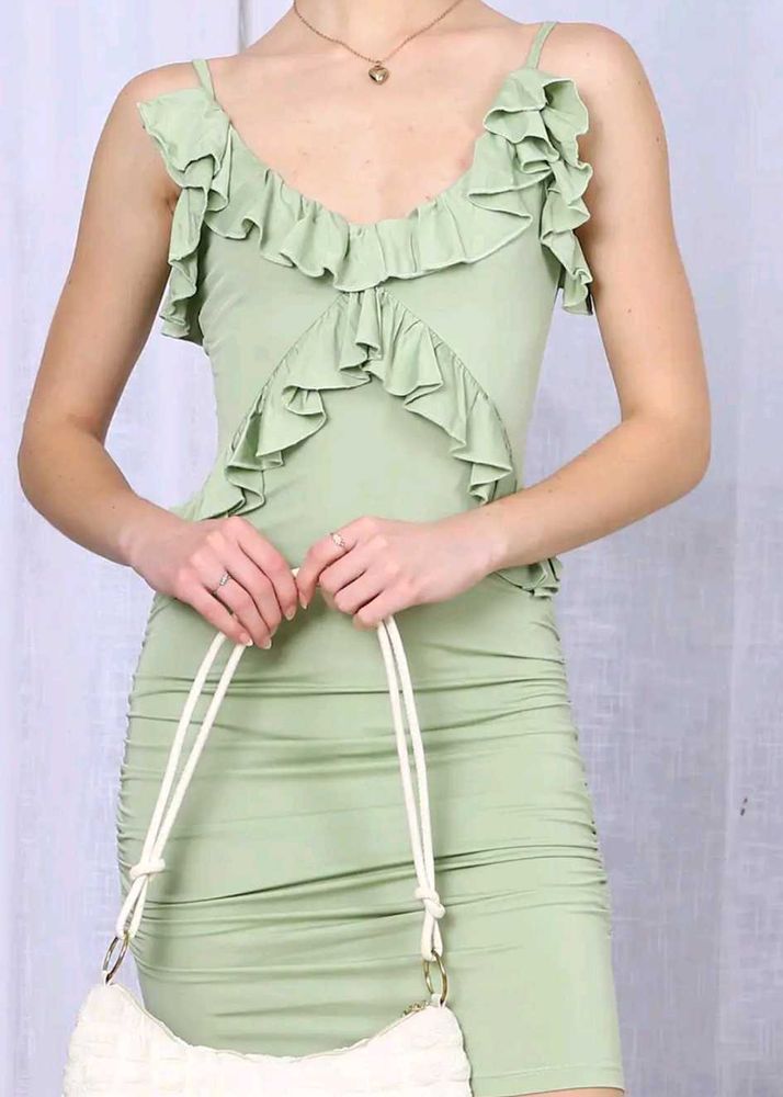 Green Ruffle Bodycon Dress Size- S,M