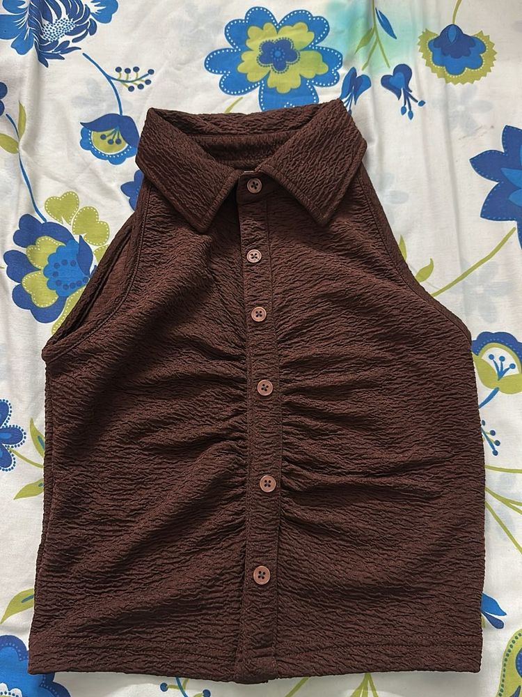 Brown Button-Down Halter Top
