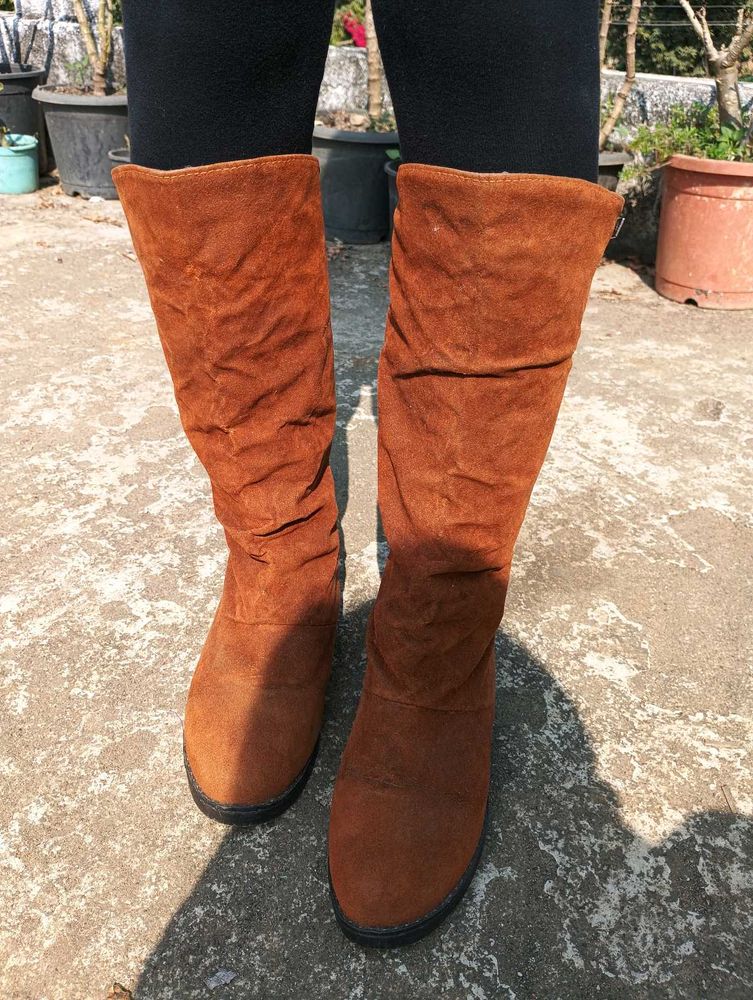 Brown Suede Knee-High Boots