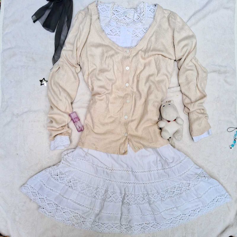 koeean Cute frock &amp; Cardigan Set aesthetic dress