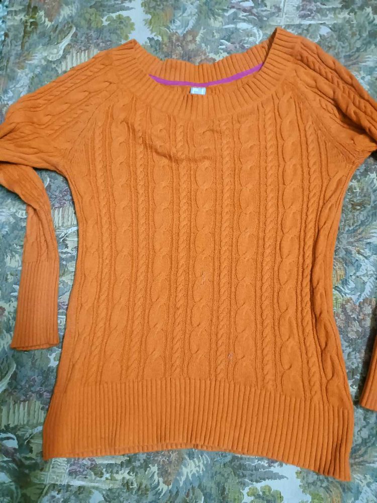 Orange Cable Knit Pullover