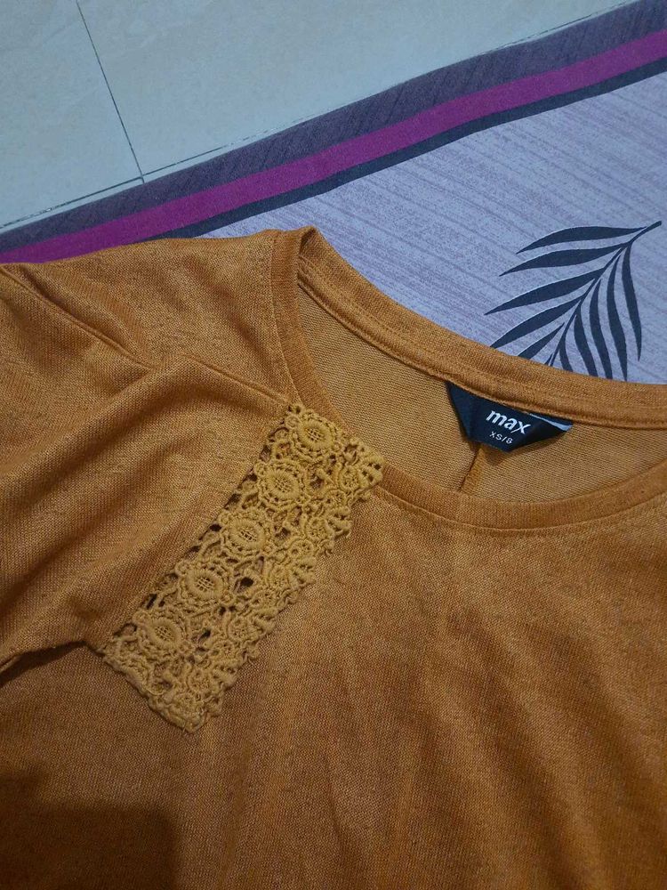 Cute Top With Lace Work (Mustard Yellow)