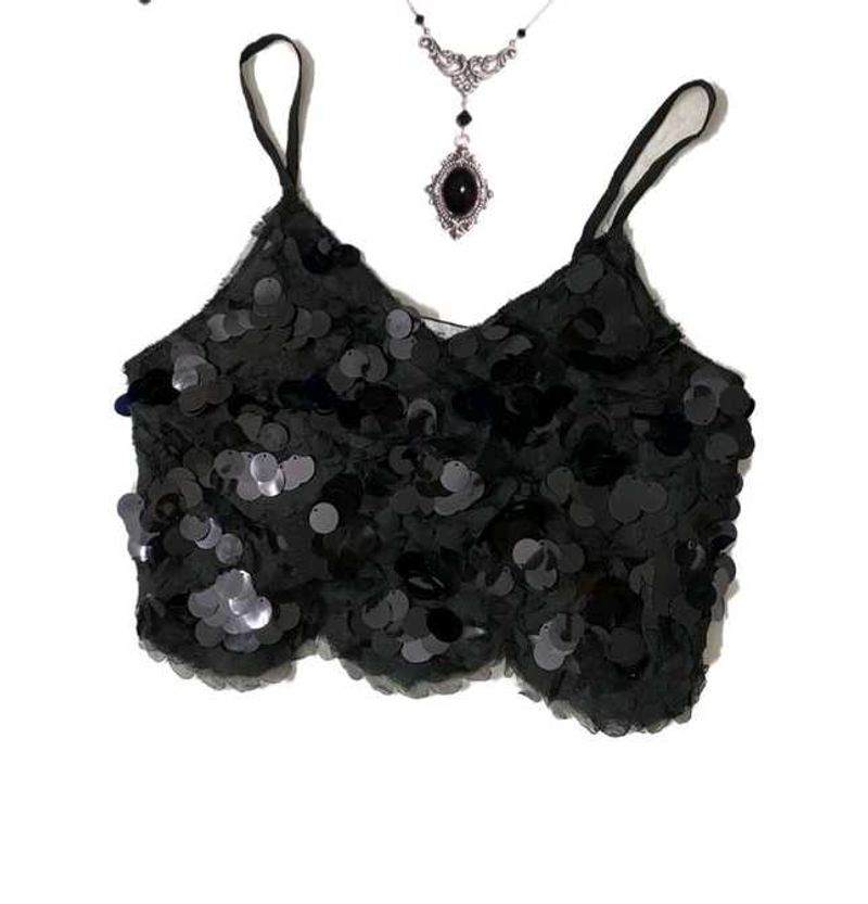 Black Sequin crop top