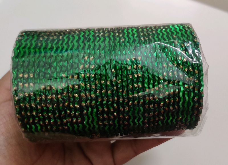 Bangle Green Colour With Golden Design