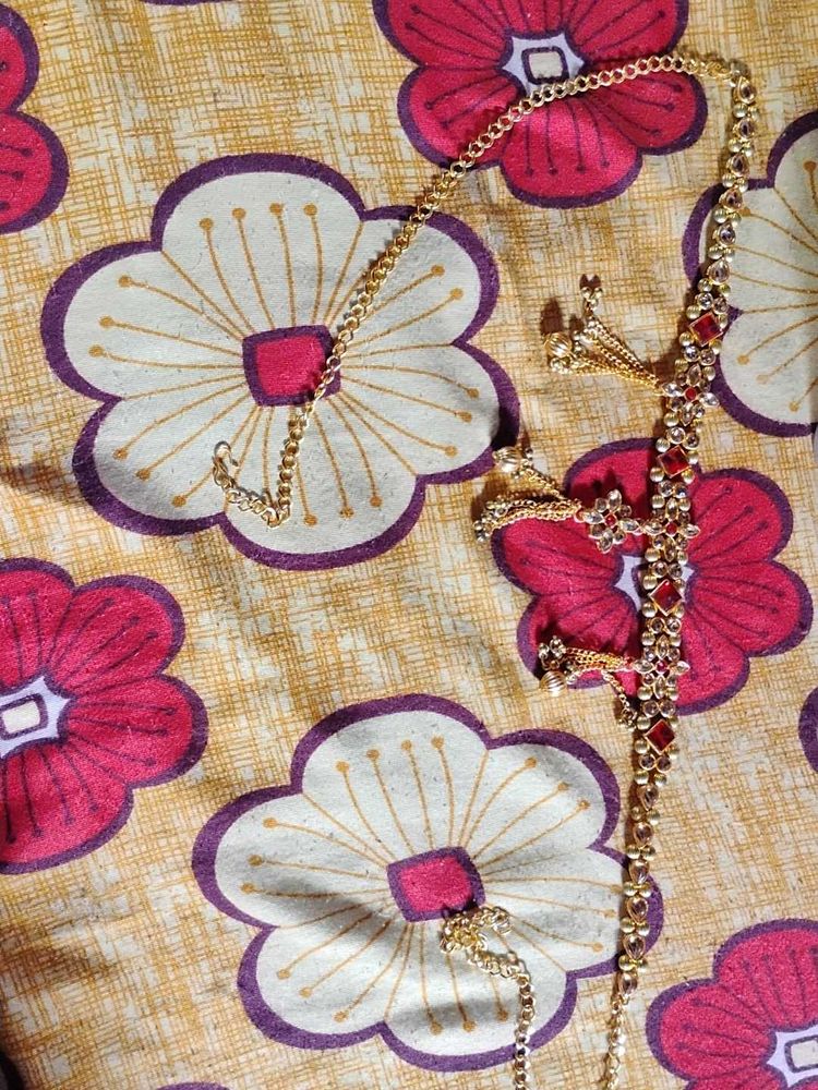 Red Stone &amp; Gold Tone Waist Chain