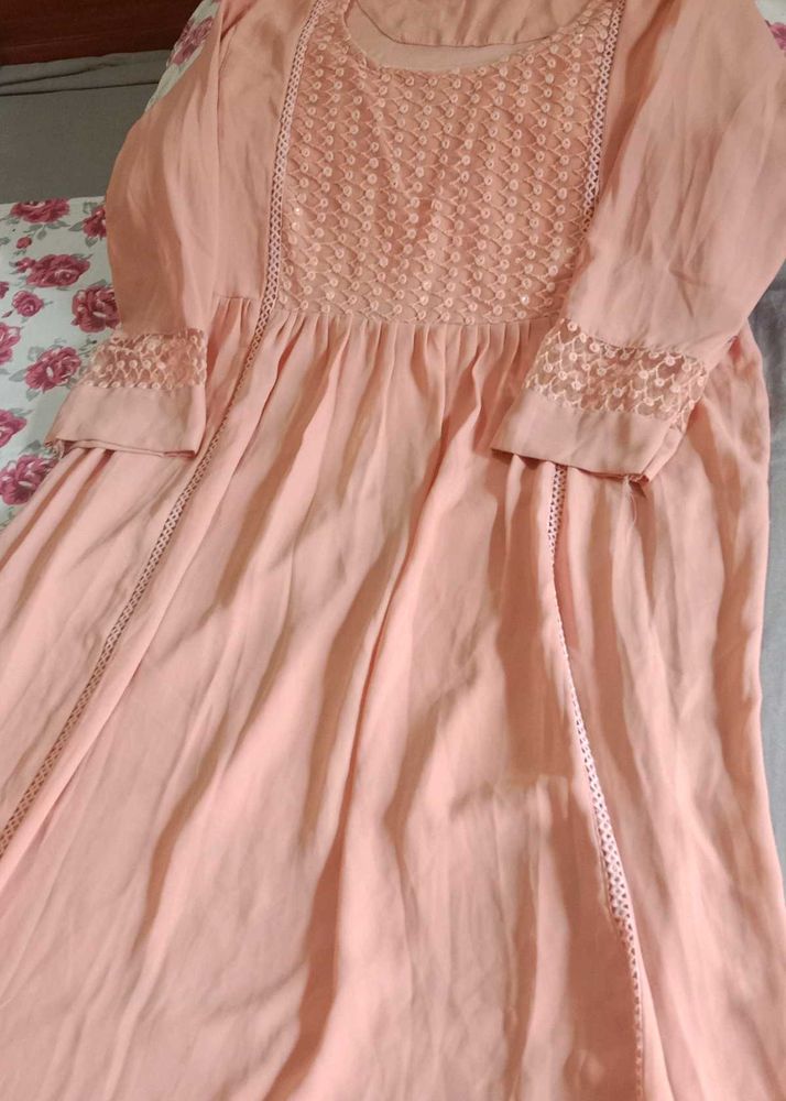 Peach Embroidered Kurta Set