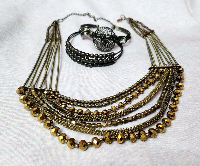 Ethnic Oxidised Gold Neckpiece &amp; Bracelets