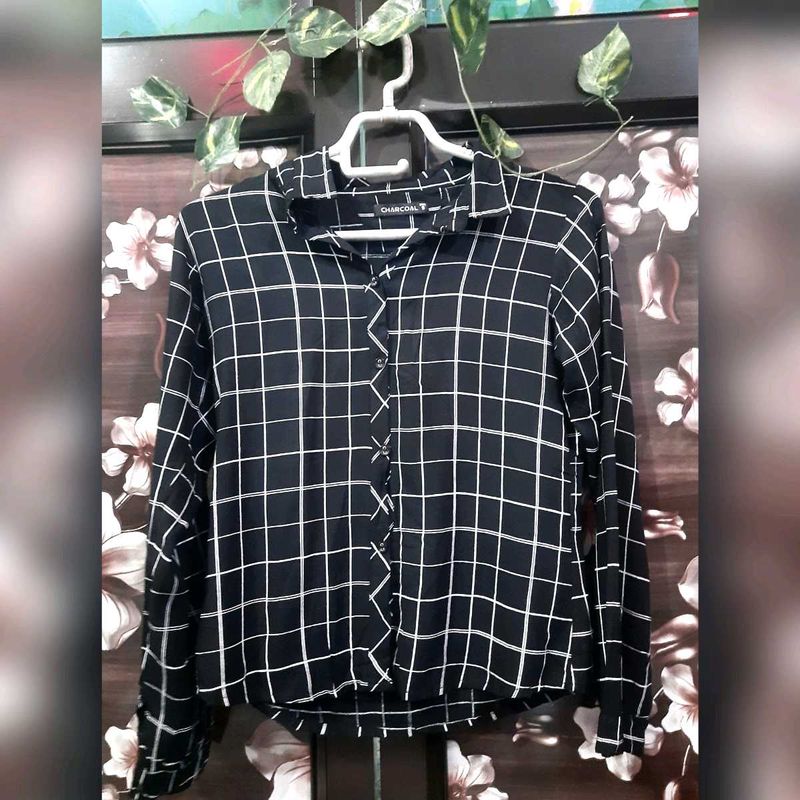 Grid Print Button-Down Shirt