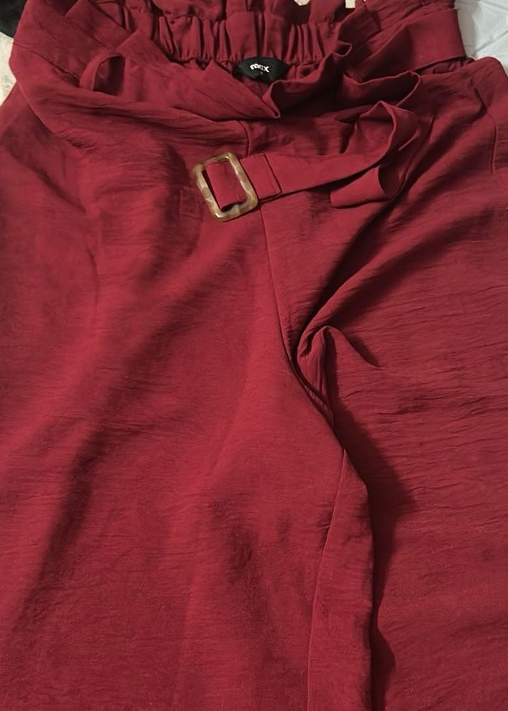 Chic Maroon Paperbag Waist Pants