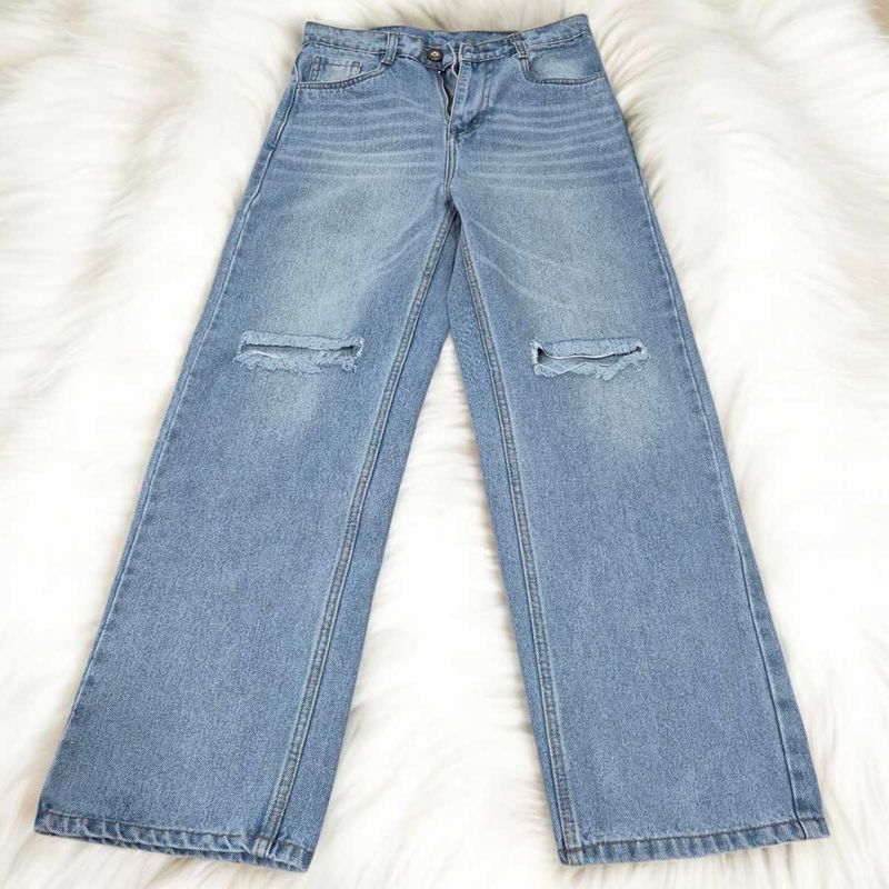 Vintage Wash Wide-Leg Distressed Jeans