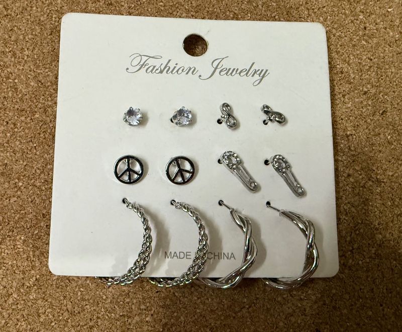 Silver Earring Set - 6 Pairs