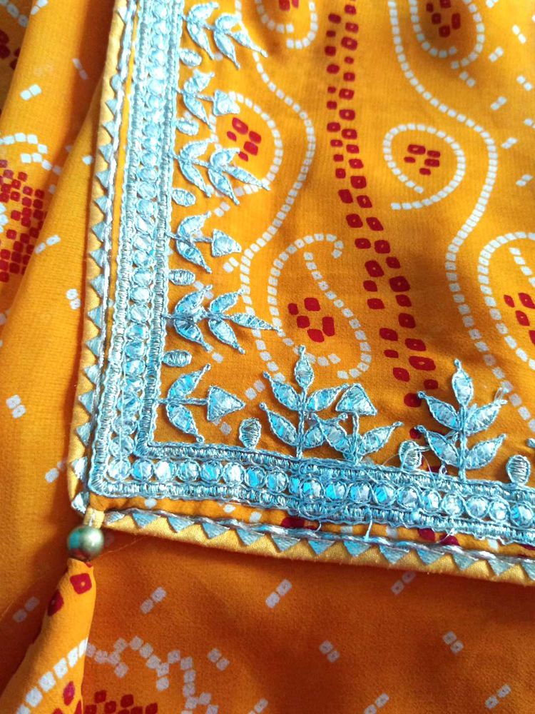 Yellow Saree Gota Patti Border Blouse Size 44 Inch