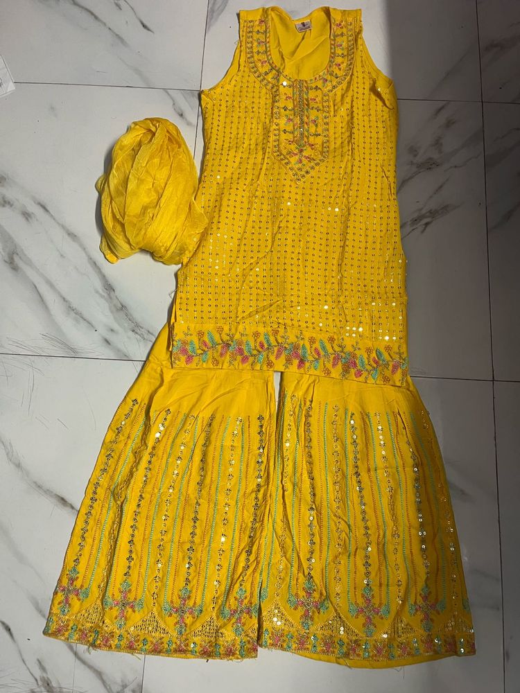 Yellow Sharar Set Party Wear Wedding Dress