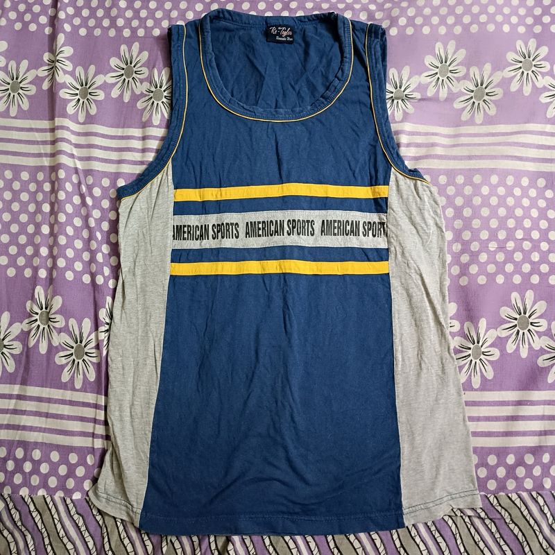 Blue And Grey Sleevless Tshirt