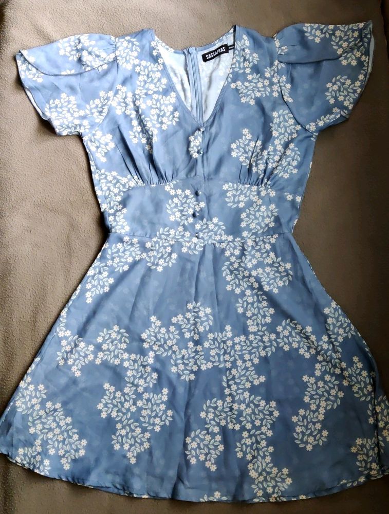 **Price Drop**Light Navy Blue Fit and Flare Dress