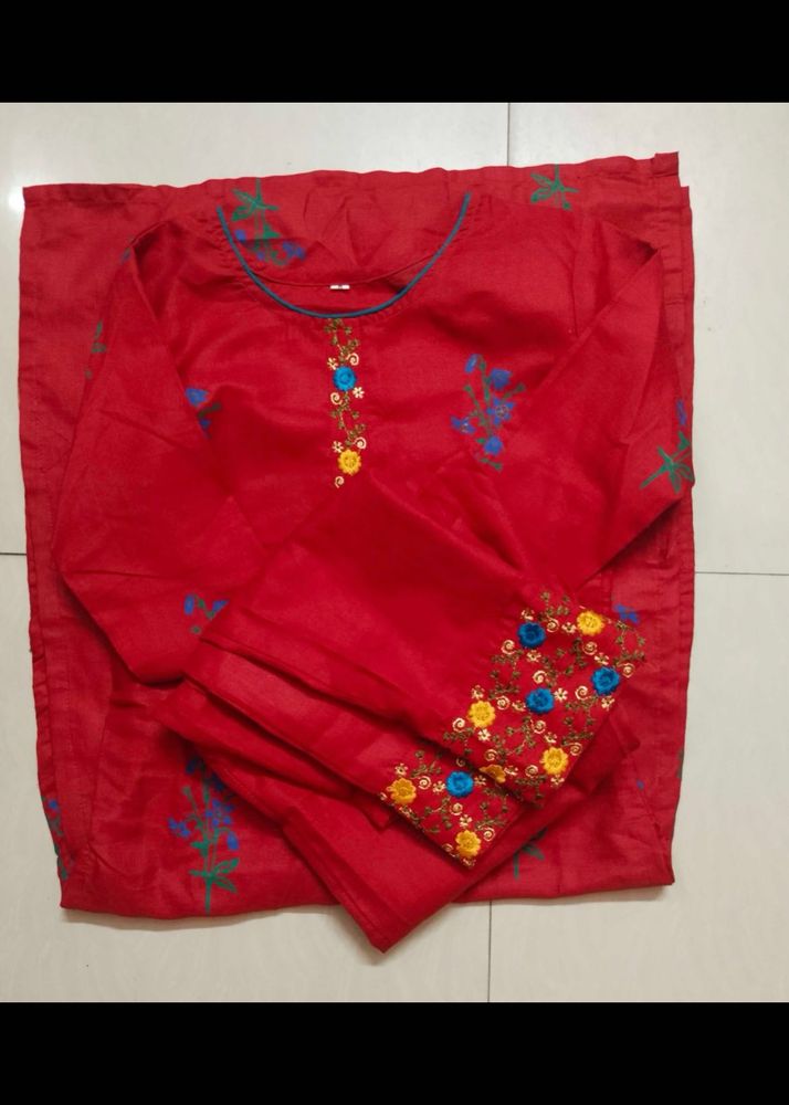 Red Embroidered Kurta Set