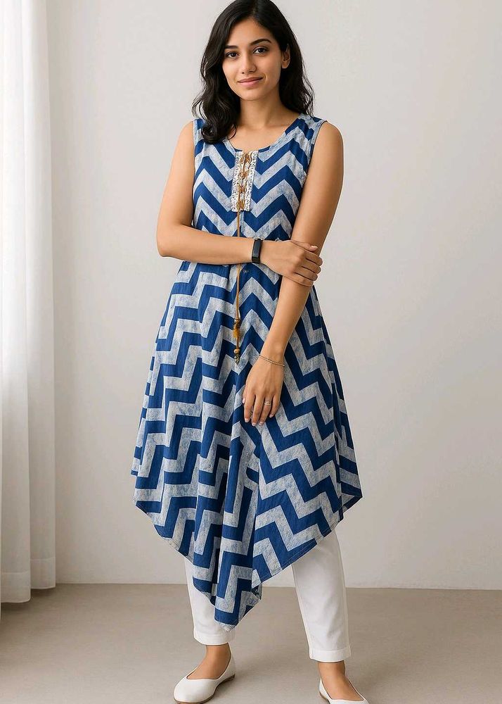 Blue Chevron Print Kurta