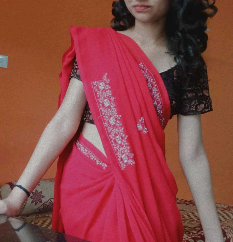 Elegant Red Embroidered Saree
