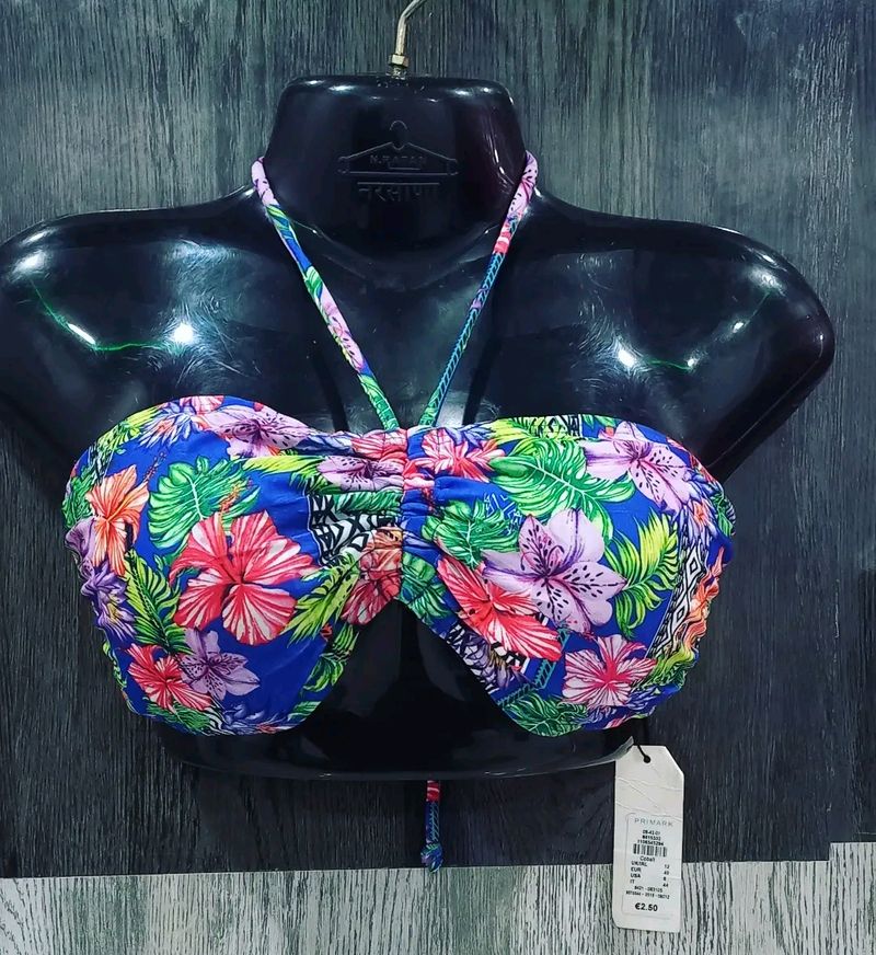Blue Floral print Bikini Top