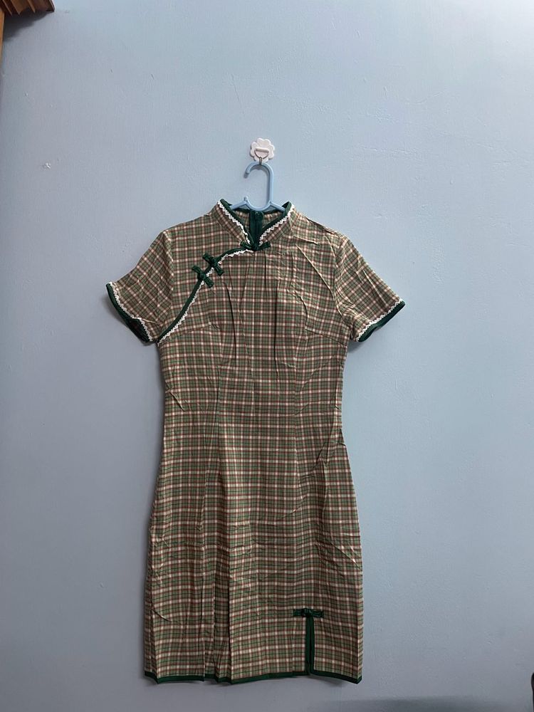 Vintage Inspired Plaid Cheongsam Dress