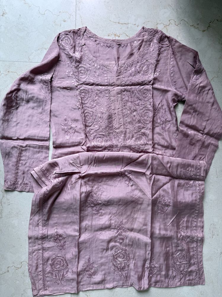Lukhnowi Chanderi Silk Kurti