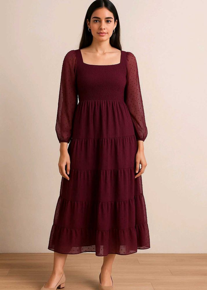 Pretty Purple Korean Dress With Puff Sleeves