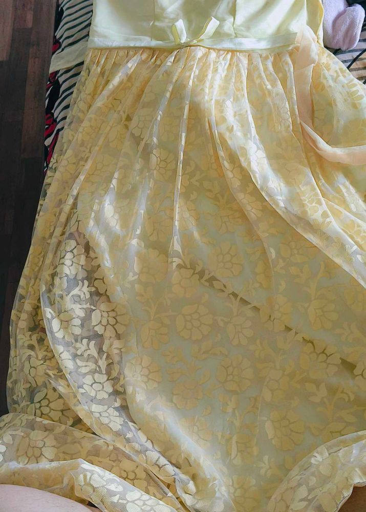 Vintage Yellow Floral Dress Gown