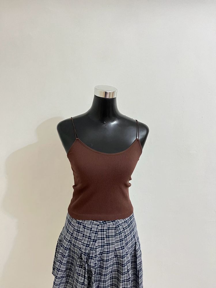 Brown Ribbed Tank Top