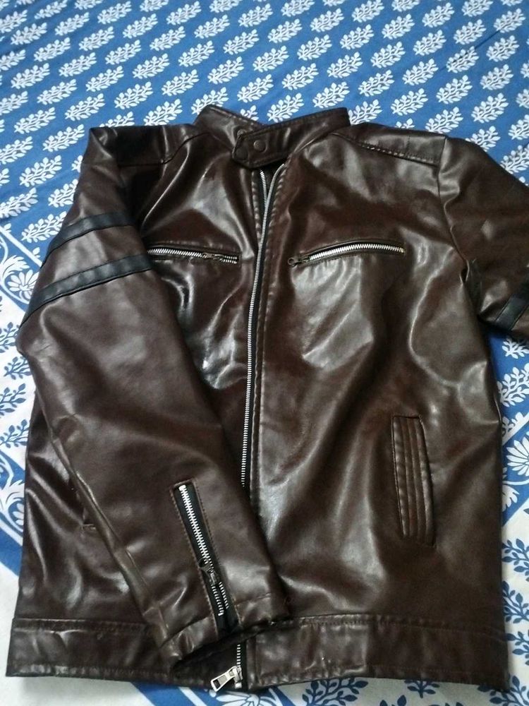 Brown Faux Leather Biker Jacket