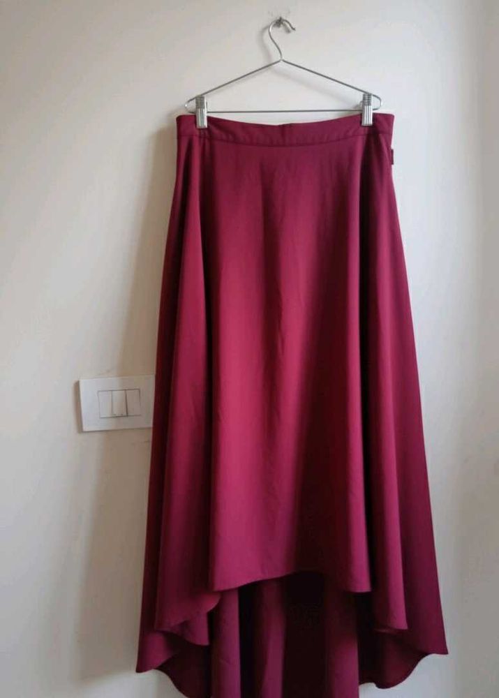 Maroon tie around High-Low Skirt