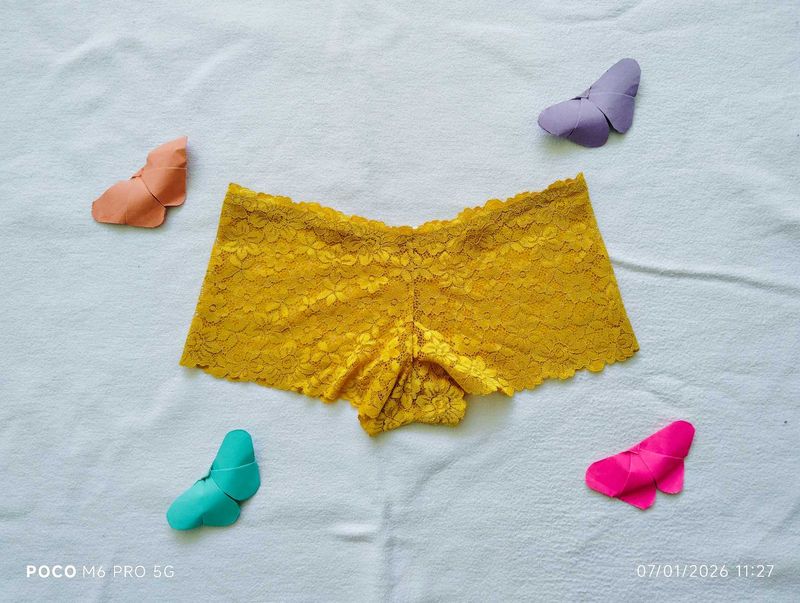 Yellow Lace Boy Shorts