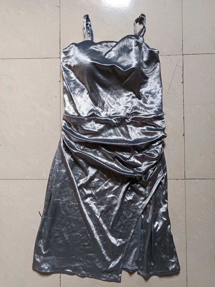 Silver Velvet Mini party Dress